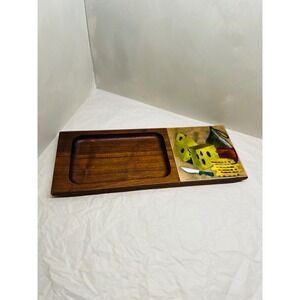mcm serving tray appetizer teak enamel painted copper cheese tile 16x6in